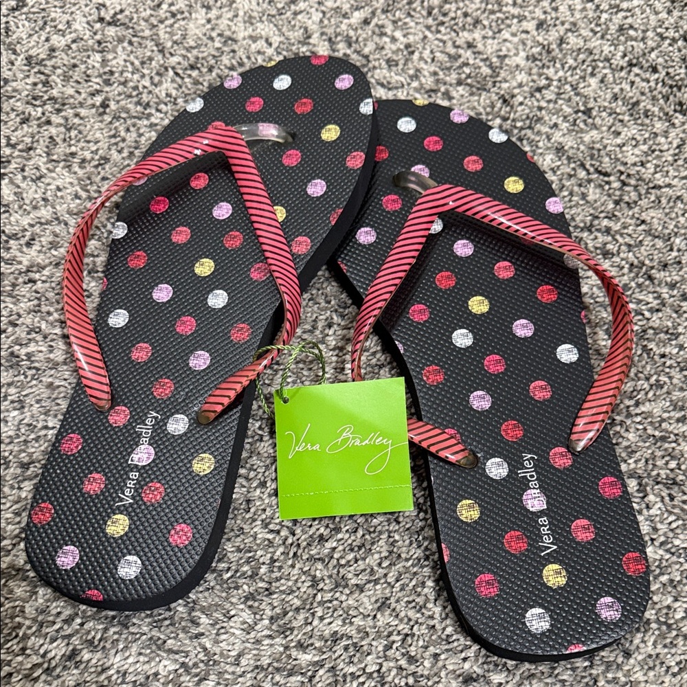 Vera Bradley Women's Colorful Polka Dot Sandals - Black and Red NWT